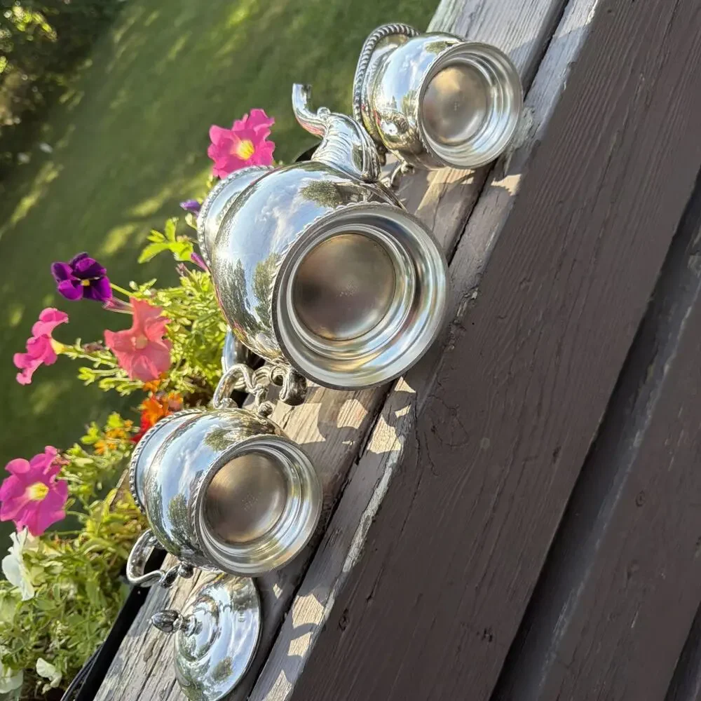 Vintage Art Silver Co SPC 7500 Silverplate 3 Pc Tea Coffee Set 1930s 1940s Art